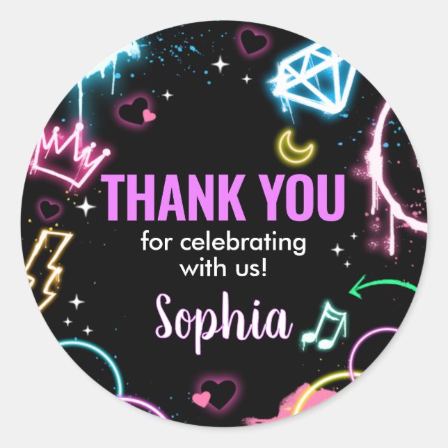 Adesivo Redondo Adolescente Neon Terceira Festa de aniversário (Frente)