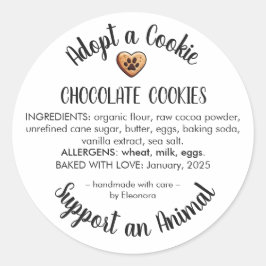 Adesivo Redondo Adopt a Cookie Animal Rescue Bakery Ingredients