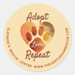 Adesivo Redondo Adopt Love Repeat Warm Earthy Paw Art