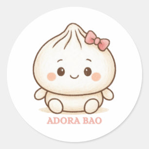 Adesivo Redondo Adora Bao   Ilustração Fofa de Bao Bun Rosa