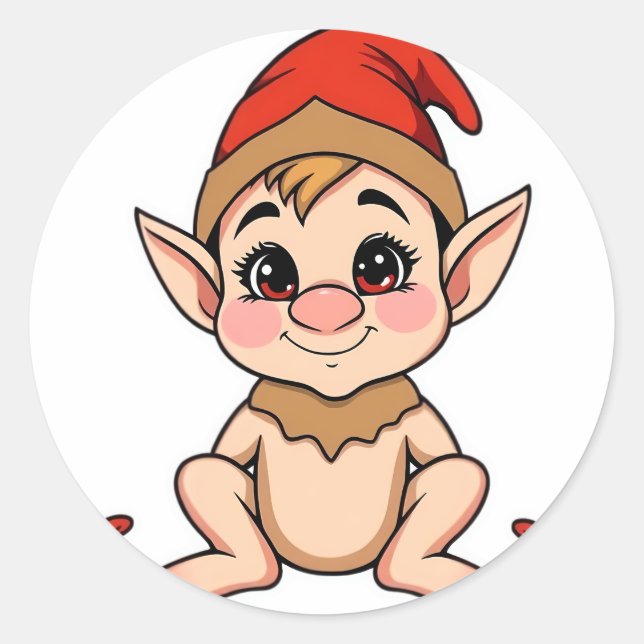 Adesivo Redondo Adorable Baby Elf Sticker / Cartoon Christmas  (Frente)