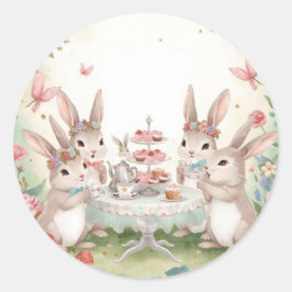Adesivo Redondo Adorable Bunny Tea Party Favor & Envelope Sticker