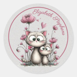 Adesivo Redondo Adorable Cats in Flower Garden Sticker