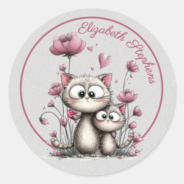 Adesivo Redondo Adorable Cats in Flower Garden Sticker (Frente)