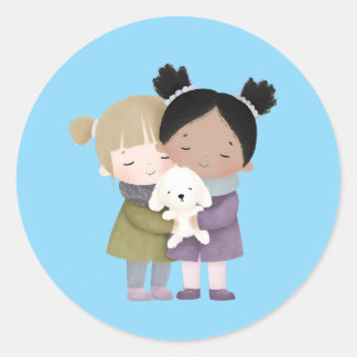 Adesivo Redondo Adorable Children Hugging Sticker 