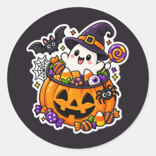Adesivo Redondo Adorable Halloween Kawaii Fantasma Assustador Abób