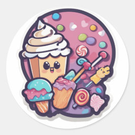 Adesivo Redondo Adorable Kawaii Candy Cupcake Sticker | Sweet 