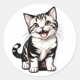 Adesivo Redondo Adorable Kitten Sticker | Cute Cartoon Cat Decal