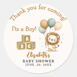 Adesivo Redondo Adorable Lion Baby Shower Boy