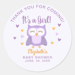 Adesivo Redondo Adorable Owl Baby Shower Girl