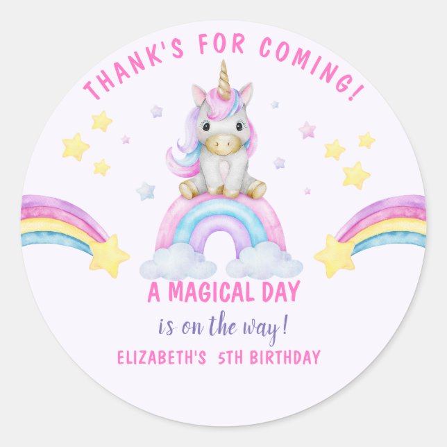 Adesivo Redondo Adorable Unicorn Birthday Girl (Frente)