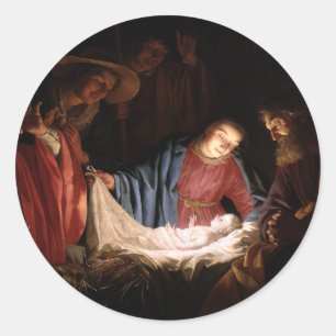 Adesivo Redondo Adoração dos Pastores por Honthorst