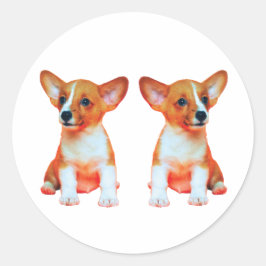 Adesivo Redondo Adoráveis Filhotes de Corgi Gêmeos Sticker Redondo