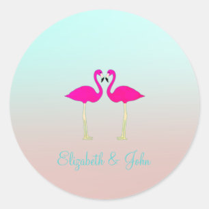 Adesivo Redondo Adoráveis Flamingos Rosa Apaixonados-Personalizado