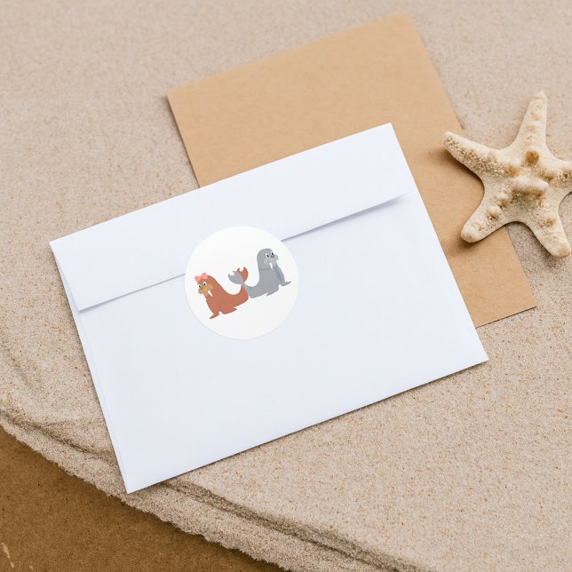 Adesivo Redondo Adoráveis homens e mulheres Walruses (Criador carregado)