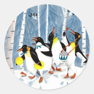 Adesivo Redondo Adoráveis músicos azuis pinguins neve diversão car