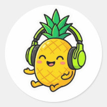 Adorável Abacaxi Kawaii Usando Fones de Ouvido SuS