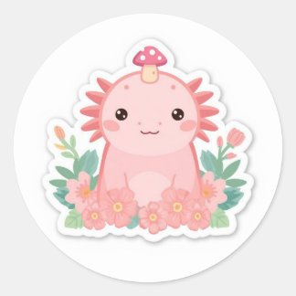 Adesivo Redondo Adorável axolotl rosa