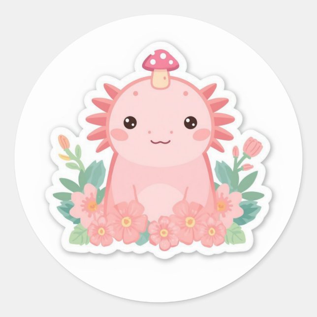 Adesivo Redondo Adorável axolotl rosa (Frente)