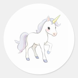 Adesivo Redondo Adorável Baby Unicorn Sticker Watercolor