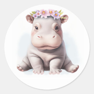 Adesivo Redondo Adorável Bebê Hippopotamus