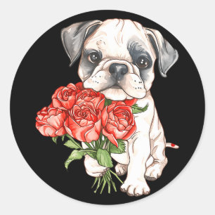 Adesivo Redondo Adorável cachorrinho bulldog em aquarela segurando