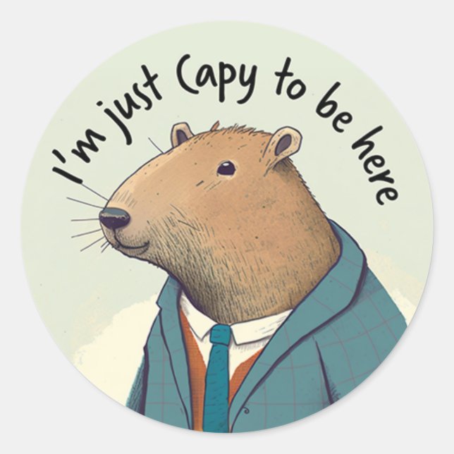 Adesivo Redondo Adorável Capybara Tweed Suit Round Sticker (Frente)