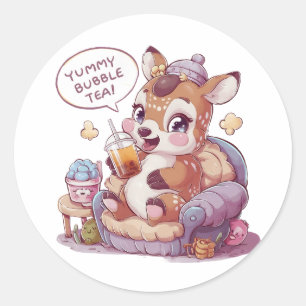 Adesivo Redondo Adorável Cartoon Deer: Cozy, Kawaii Vibes