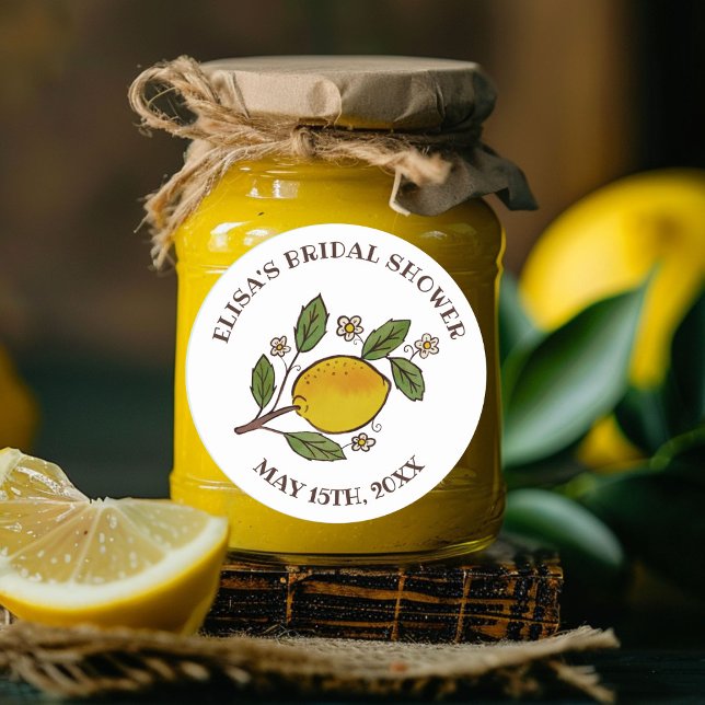 Adesivo Redondo Adorável CHÁ DE PANELA de Lemons Rustic CUSTOM (Lovely Lemons BRIDAL SHOWER Rustic CUSTOM Classic Round Sticker
)