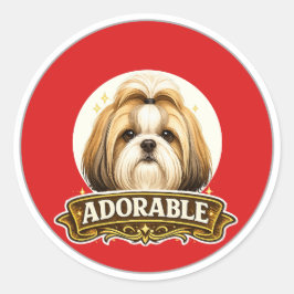 Adesivo Redondo Adorável Crachá Vintage de Cachorro Shih Tzu