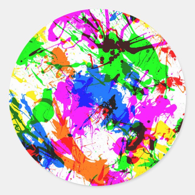 Adesivo Redondo Adorável design de pintura colorida salpicada (Frente)