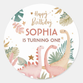 Adesivo Redondo Adorável Dino Rosa