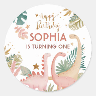 Adesivo Redondo Adorável Dino Rosa