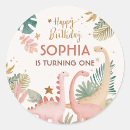 Adesivo Redondo Adorável Dino Rosa