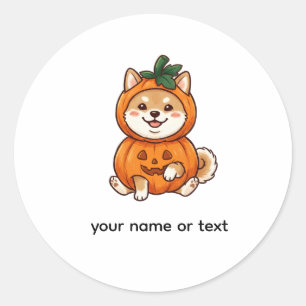 Adesivo Redondo Adorável Fantasia de Abóbora para Shiba Inu Hallow