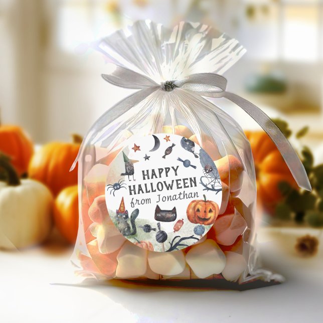 Adesivo Redondo Adorável Halloween de Aniversário de criança de Aq (Criador carregado)