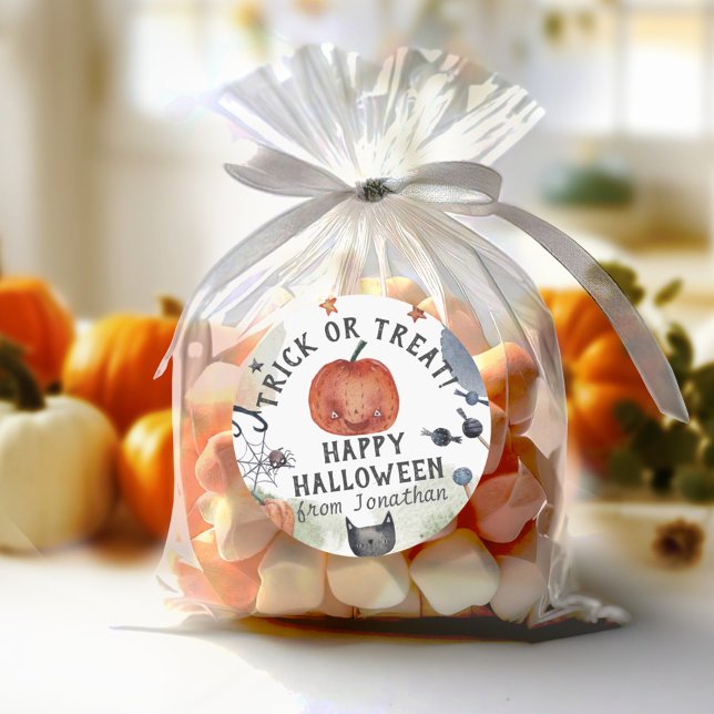 Adesivo Redondo Adorável Halloween de Aniversário de criança de Aq (Criador carregado)