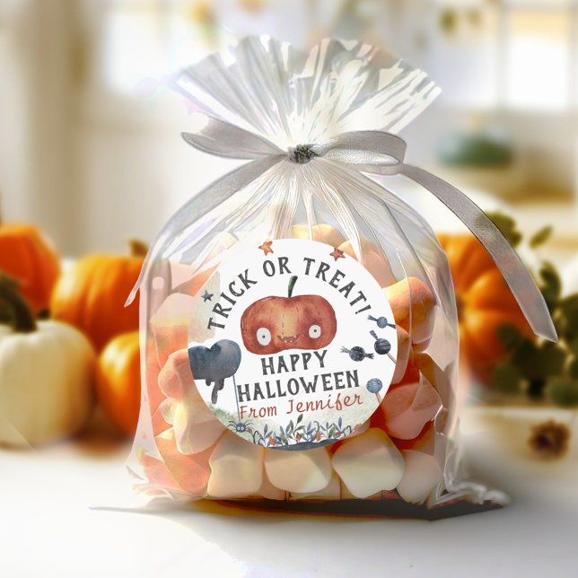 Adesivo Redondo Adorável Halloween de Aniversário de criança de Aq (Criador carregado)