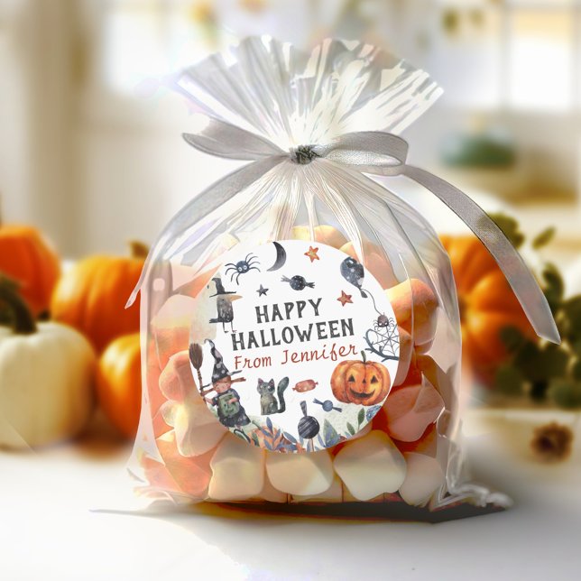 Adesivo Redondo Adorável Halloween de Aniversário de criança de Aq (Criador carregado)