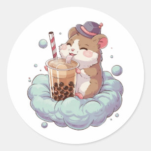 Adesivo Redondo Adorável Hamster de Cartoon: Cozy, Kawaii Vibes