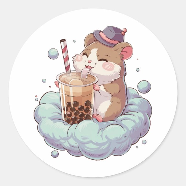 Adesivo Redondo Adorável Hamster de Cartoon: Cozy, Kawaii Vibes (Frente)