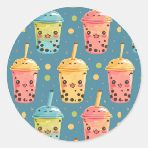 Adesivo Redondo Adorável Kawaii Boba Drink Design