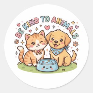 Adesivo Redondo Adorável Kawaii Seja Gentil Com Os Animais Adoráve