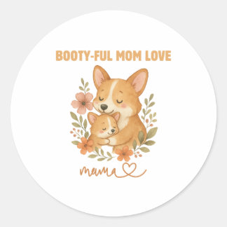 Adesivo Redondo Adorável Mãe Corgi Dia das Mães