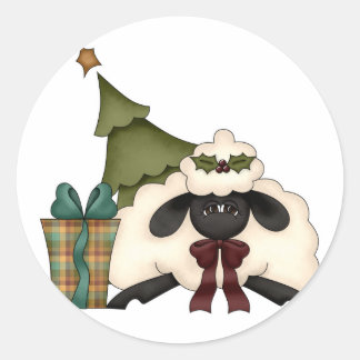 Adesivo Redondo adorável ovelha do tempo de natal