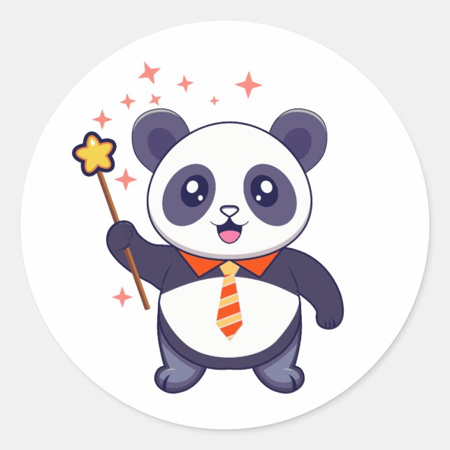 Adesivo Redondo adorável panda vestindo gravata amarela alaranjada (Frente)