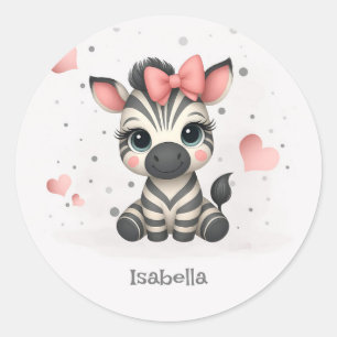 Adesivo Redondo Adorável pequeno zebra de desenho animado