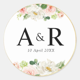Adesivo Redondo adorável pincel rosa pincelante de casamento flora