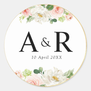 Adesivo Redondo adorável pincel rosa pincelante de casamento flora