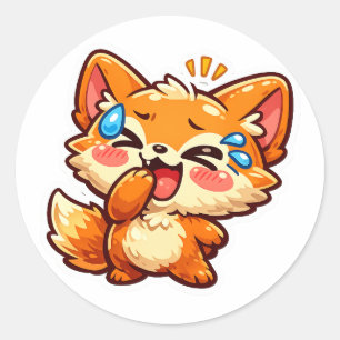 Adesivo Redondo Adorável Raposa Laranja Kawaii Rindo e Chorandocol